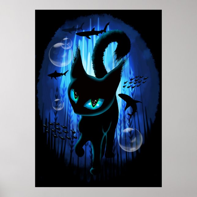 Aquaticat - surreale Katze im Tiefsee Poster (Vorne)