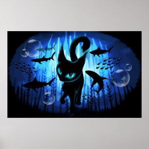 Aquaticat - surreale Katze im Tiefsee Poster