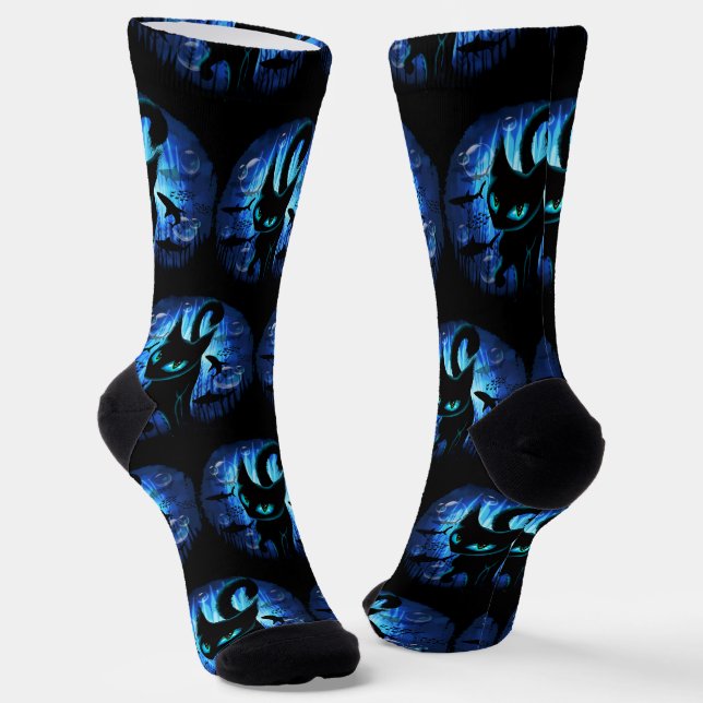 Aquaticat - surreale Katze im Tiefsee Socken (Gewinkelt)