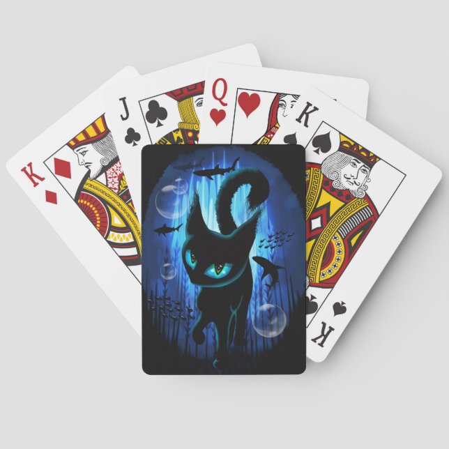 Aquaticat - surreale Katze im Tiefsee Spielkarten (Rückseite)