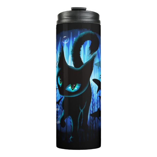 Aquaticat - surreale Katze im Tiefsee Thermosbecher (Vorderseite)