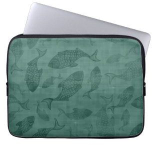 Aquatische Fisch-Schablonen-Kunst Teal-Bokeh-Muste Laptopschutzhülle