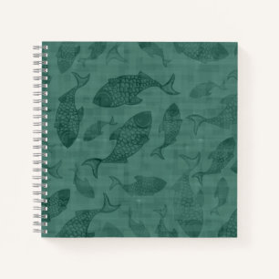 Aquatische Fisch-Schablonen-Kunst Teal Bokeh-Muste Notizbuch