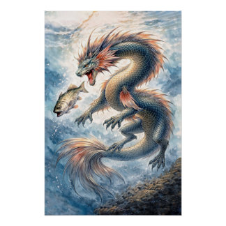 Aquatischer Drachen-Angeln Poster