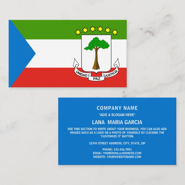 Äquatoriale guineische Flagge und Wappen Visitenkarte (Vorne/Hinten)