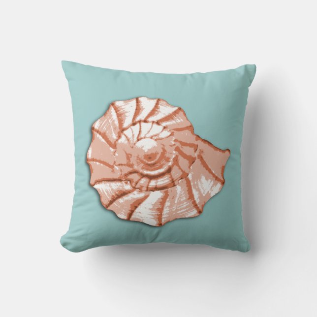 Aquaund Pfirsichseashell-Wurfs-Kissen Kissen (Vorderseite)
