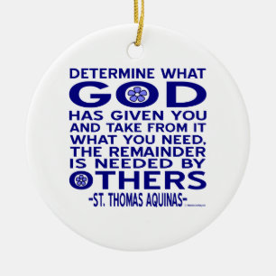 Aquinas-Zitat Sieh was Gott dir gegeben hat Blau Keramikornament