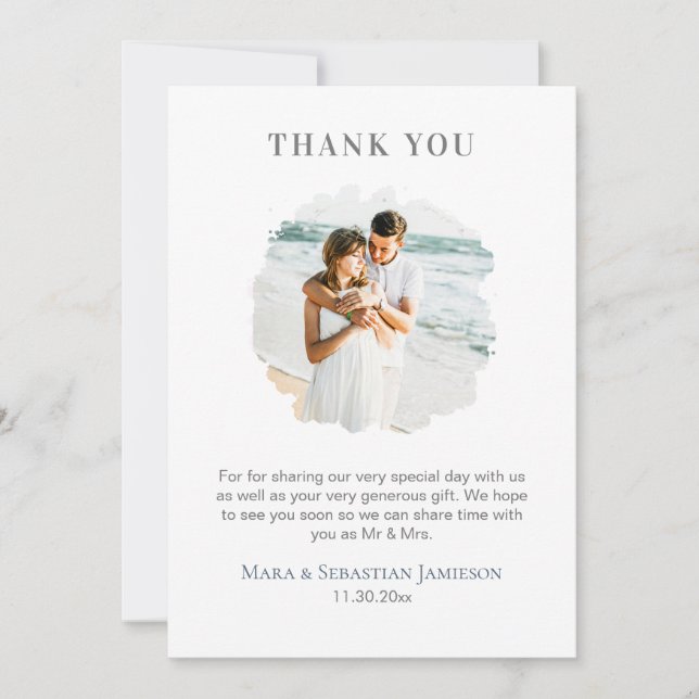 *~* AR16 Elegantes FOTO QR Code DIY Hochzeit Dankeskarte (Vorderseite)