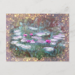 ** AR23 Monet Lily Pads Pond Glitzer  Postkarte