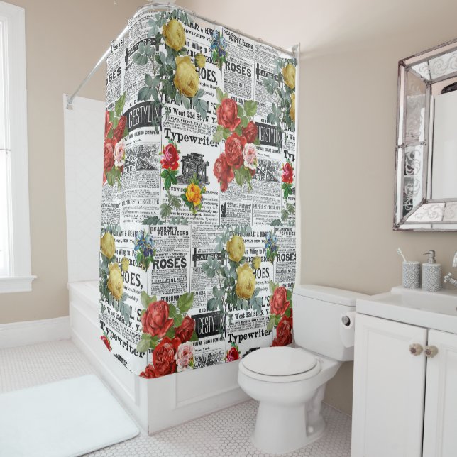 * AR23 Rose Blumenkohl-Blume Vintag Newsprint Duschvorhang (Beispiel)