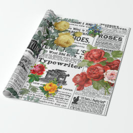 * AR23 Rose Blumenkohl-Blume Vintag Newsprint  Geschenkpapier