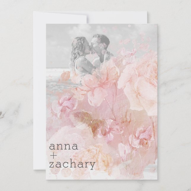 *~* AR26 Peach Rose QR Vintages UAWG Hochzeit Einladung (Vorderseite)