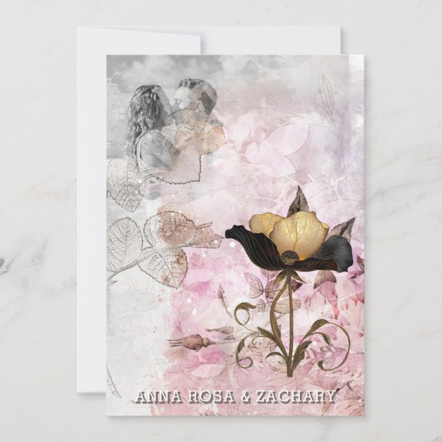 *~* AR26 Pink 3 QR Victorian RSVP PHOTO Wedding Einladung (Vorderseite)