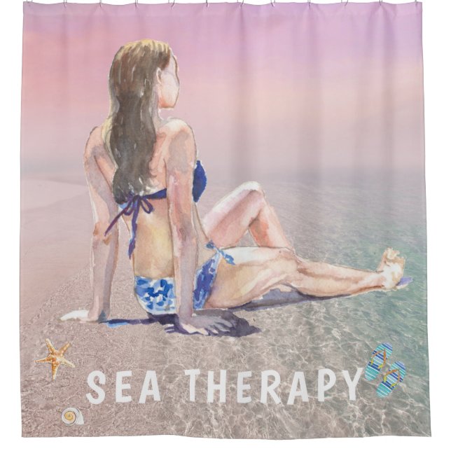 *~* AR29 Sea Therapy Beach Sun Set bathe Girl Duschvorhang (Vorderseite)