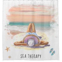 *~* AR29 Sea Therapy Beach Sun Set Frau Duschvorhang
