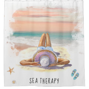*~* AR29 Sea Therapy Beach Sun Set Frau Duschvorhang