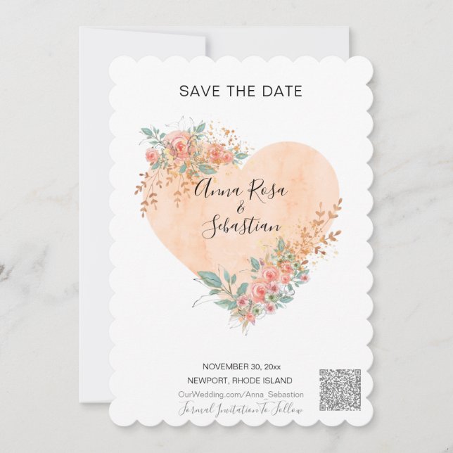 *~* AR6 QR WEDD Blumenherz Save the Date Einladung (Vorderseite)