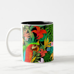 Ara, mehrfarbige Blumen & Palmblätter Zweifarbige Tasse