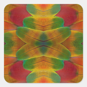 Ara-Papageienfeder-Kaleidoskop Quadratischer Aufkleber