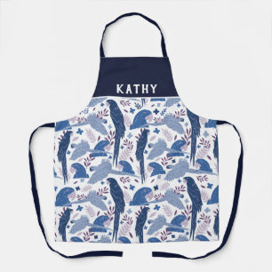 Ara Parrot Blau Pink tropisches Leaf Muster Name Schürze