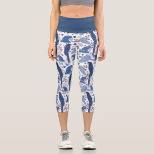 Ara Parrot Blau Zeichnend tropisches Verlass Muste Capri Leggings