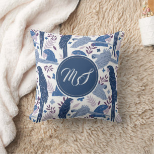 Ara Parrot Blaues tropisches Muster Monogram Kissen
