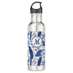 Ara Parrot Blaues tropisches Verlassen Muster Mono Edelstahlflasche
