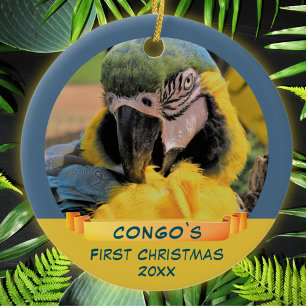 Ara Parrot Pet 1. Weihnachtsband Foto Keramik Ornament
