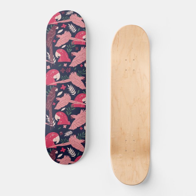 Ara Parrot Rosa Zeichnend tropisches Verlassen Mus Skateboard (Vorderseite)