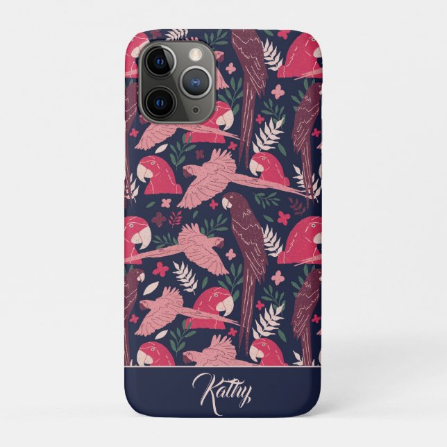 Ara Parrot Tropical Pattern Zeichn Monogram Name Case-Mate iPhone Hülle (Rückseite)