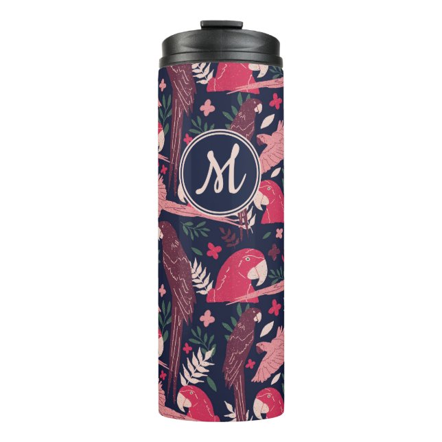 Ara Parrot Tropical Verlass Pattern Monogram Thermosbecher (Vorderseite)