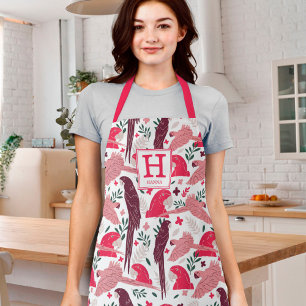 Ara Parrot tropisches Leaf Muster Monogramm Schürze