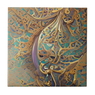Araabesque Gold türkisfarbene geometrische digital Fliese
