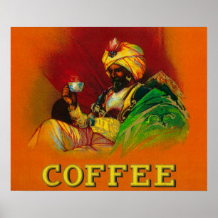 Arab Man Coffee Label Poster