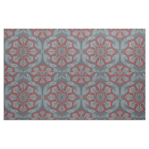 Arabesken, grau, rot, "Blume und Lorbeeren" Stoff