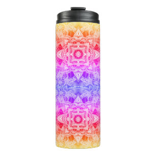 Arabesken-Mandala in Lila, Gelb und Rosa Thermosbecher