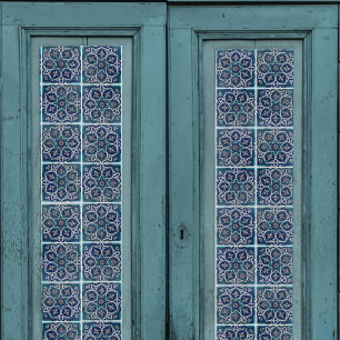 Arabesque Aquamarin Blau in weißem Tile Decoupage Seidenpapier