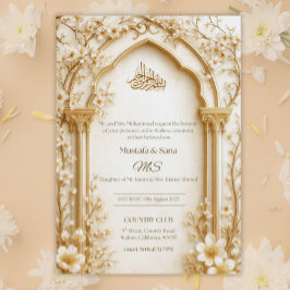 Arabesque Beige/Gold Arch Islamische digitale Flor Einladung