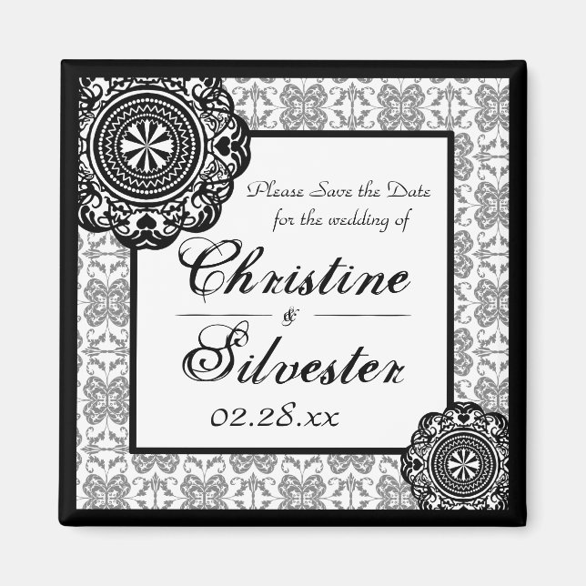 Arabesque Black Lace, Quadrat speichern Datums-Mag Magnet (Vorne)