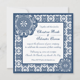Arabesque Blue Lace, 5.25x5.25 Hochzeit einladen Einladung