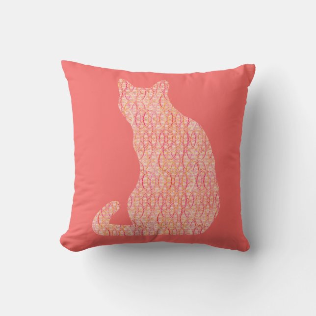 Arabesque Cat - Farbtöne von Korallenorange Kissen (Vorderseite)