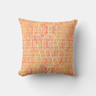 Arabesque-Damast - orange und Safran-gelb Kissen