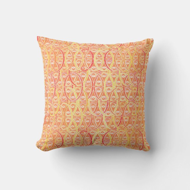 Arabesque-Damast - orange und Safran-gelb Kissen (Vorderseite)