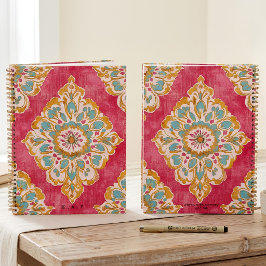 Arabesque Damast Rosa Gold Medaillon Monogrammiert Notizbuch