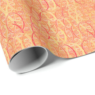 Arabesque-Damast - Weichorange und Koralle Geschenkpapier