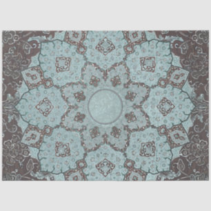 Arabesque Ephemera Aqua n Brown Vintag Decoupage Seidenpapier