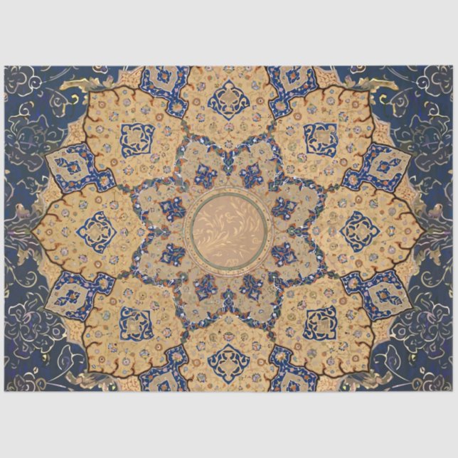 Arabesque Ephemera Blue n Gold Vintag Decoupage Seidenpapier (Vorderseite)