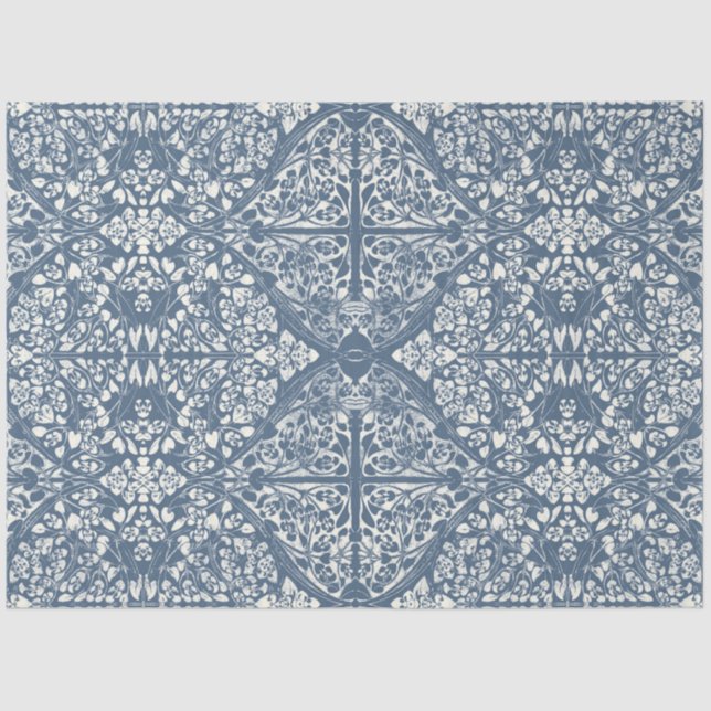 Arabesque Floral Vines Blue Ivory LG Decoupage Seidenpapier (Vorderseite)