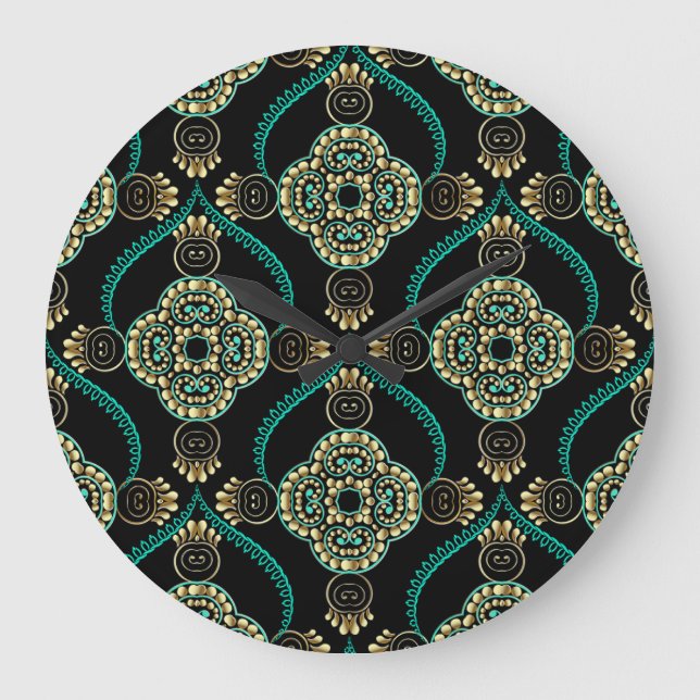 Arabesque floral, Vintag Elegance Muster. Große Wanduhr (Vorderseite)