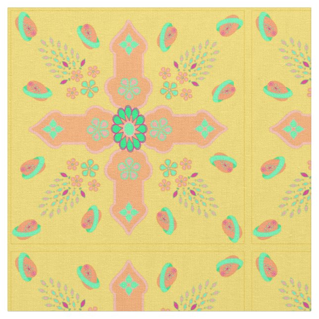 Arabesque Frühling des Lebens Blumenkreuz Melone F Stoff (Nahaufnahme)